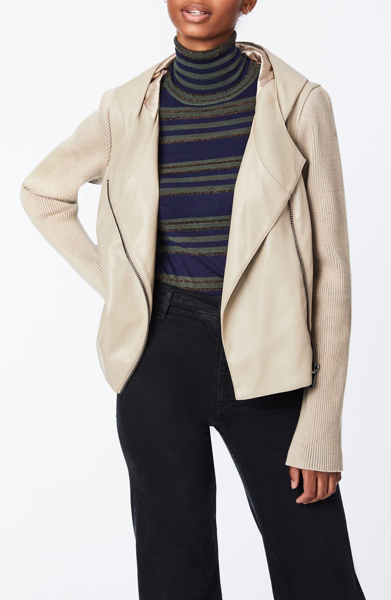 Bernardo Faux Leather & Knit Moto Jacket, Alternate, color, Alpaca