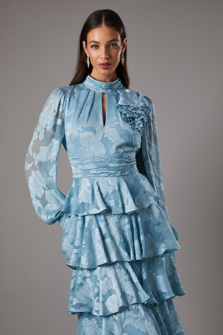 Jacquard Tiered Maxi Dress, Alternate, color, Ice Blue