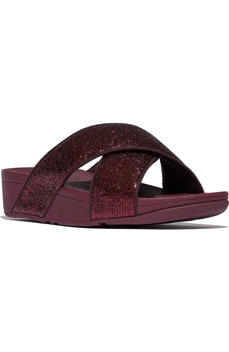 FitFlop Lulu Crinkled Shimmer Sandal, Main, color, Metallic Plumberry