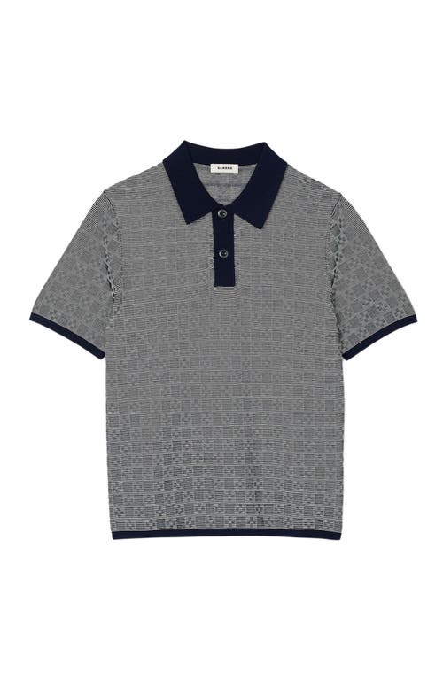 Sandro Square Cross Jacquard Polo Shirt In Navy Blue