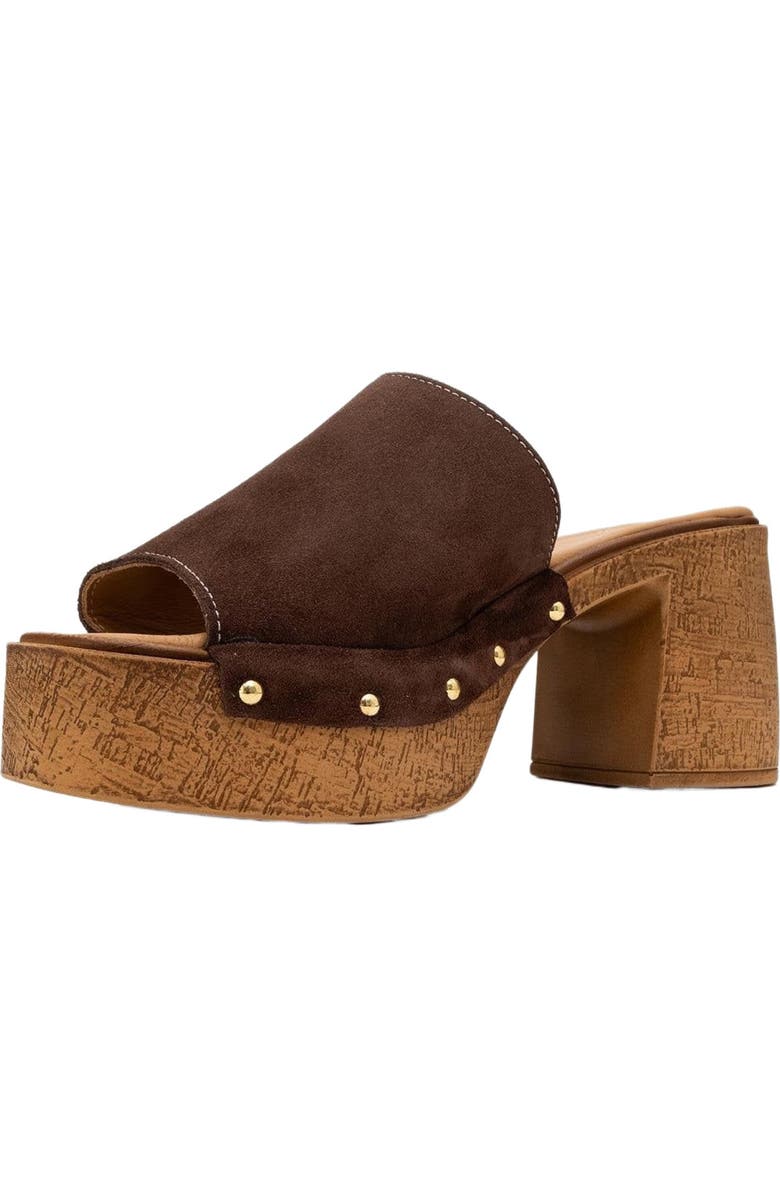 Forever & Always Shoes Pull Leather Platform Mules, Alternate, color, Dark Brown Suede Leather