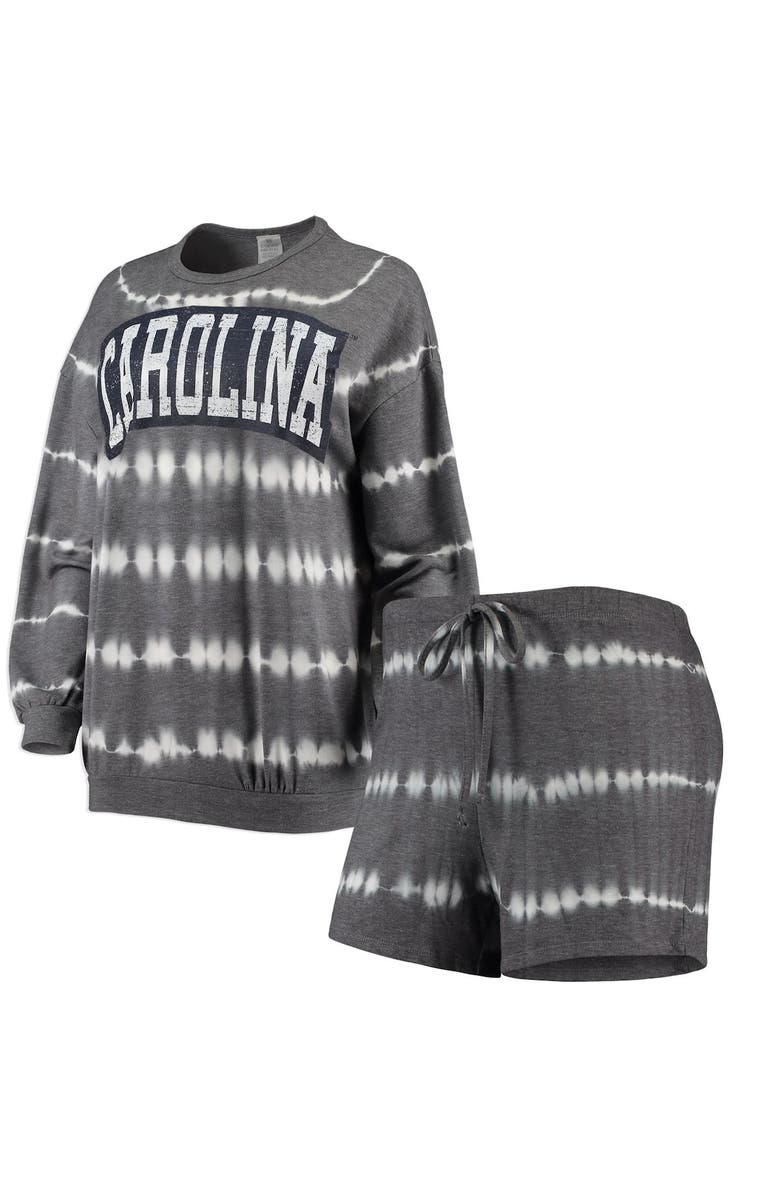 GAMEDAY COUTURE Women's Gameday Couture Heathered Charcoal North Carolina Tar Heels All About Stripes Tri-Blend Long Sleeve T-Shirt & Shorts Set, Alternate, color, 