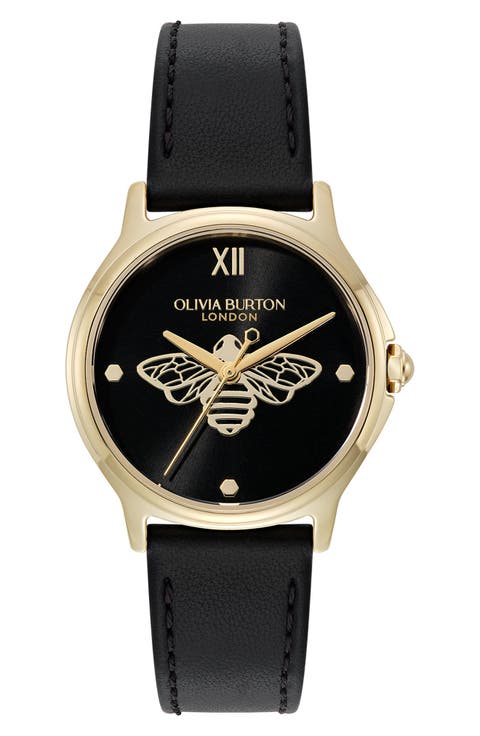 Classic Bee Leather Strap Watch, 30mm