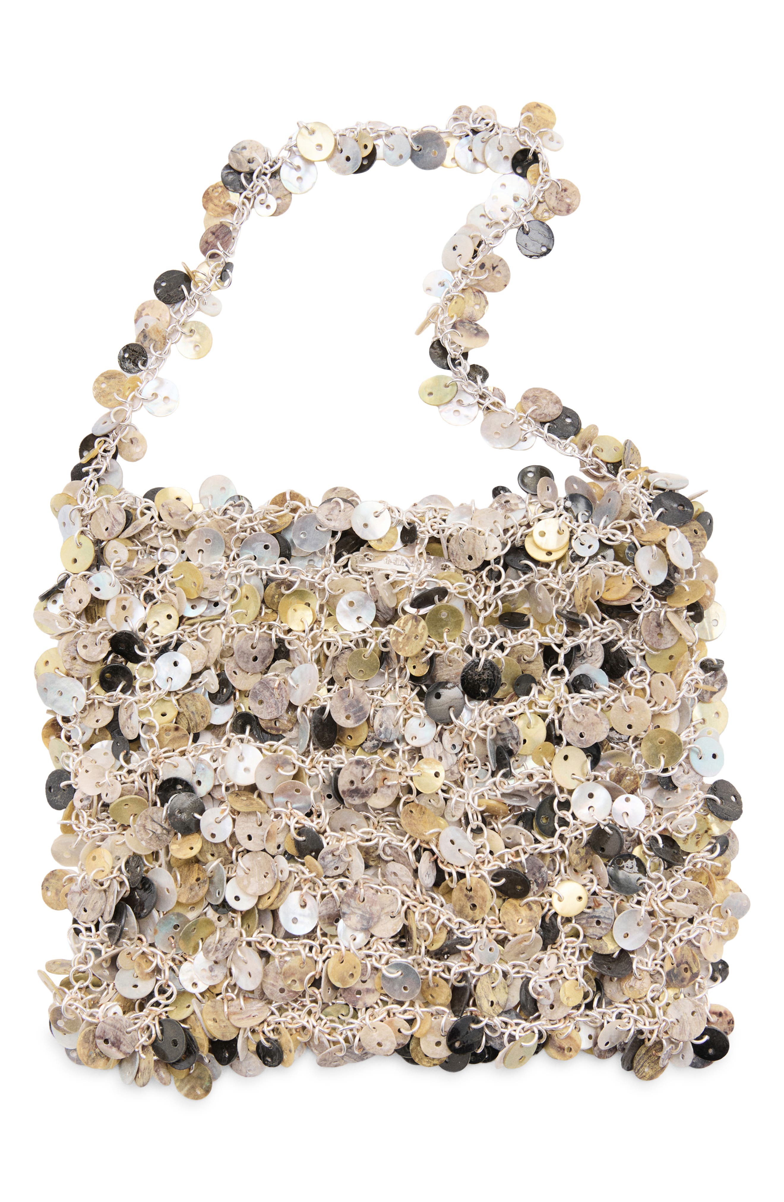 Disc Detail Chain Shoulder Bag, Alternate, color, SILVER