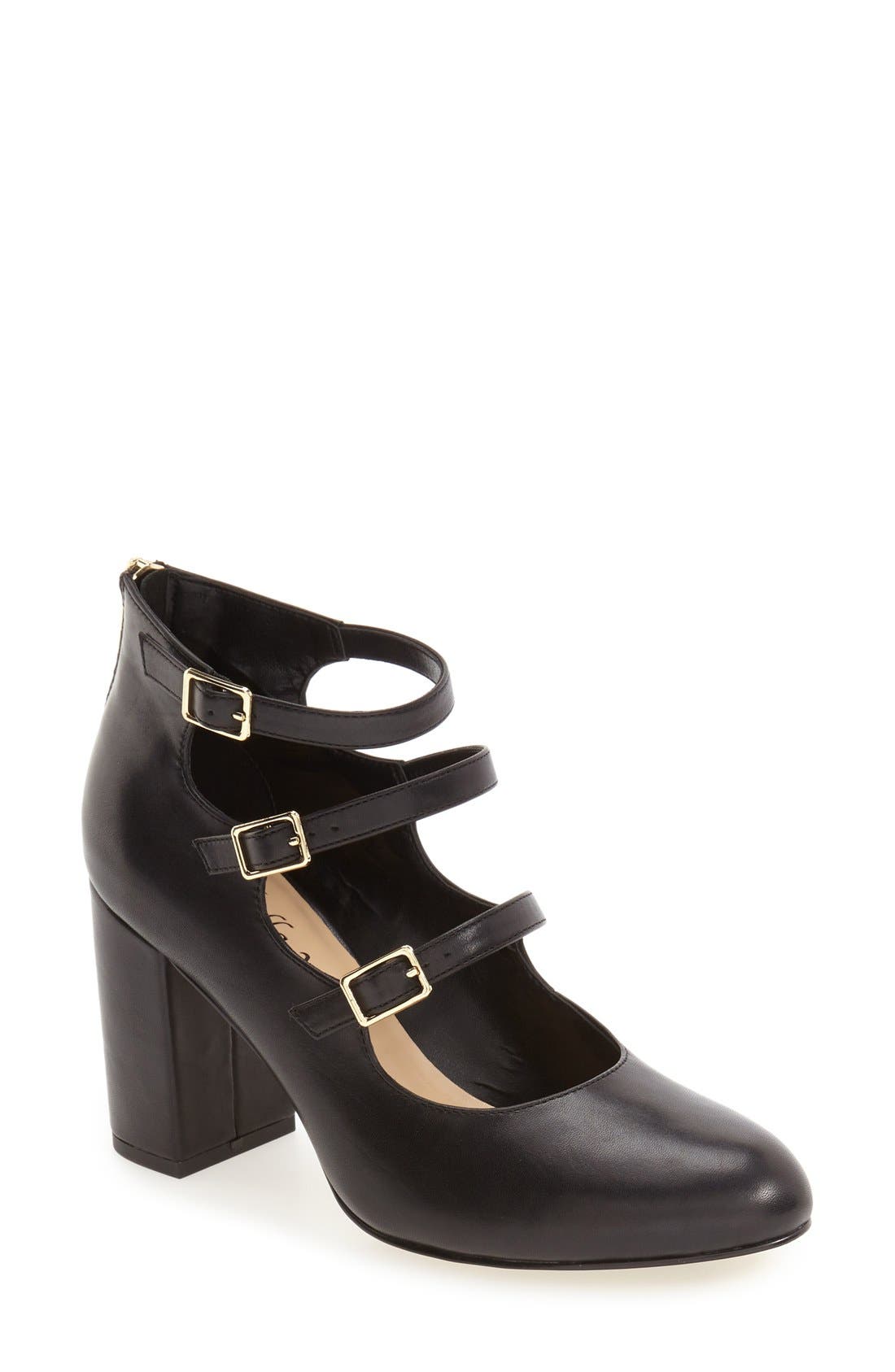 'Nettie' Block Heel Pump, Main, color, BLACK LEATHER