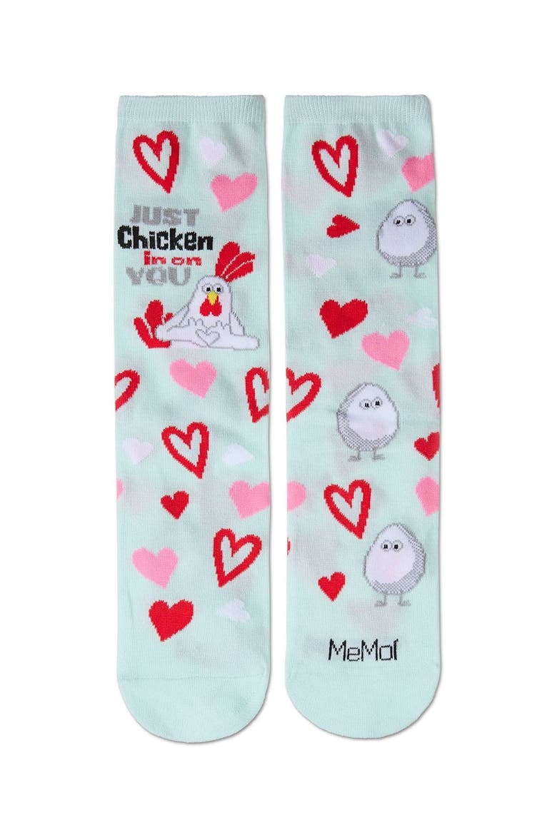 Big Kid's Just Chicken In On You Greeting Card Crew Socks, Alternate, color, Mint