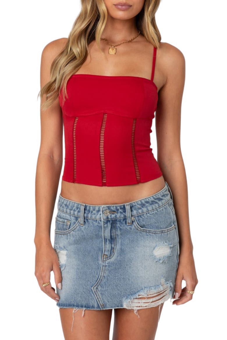Jennie Ladder Stitch Corset Camisole, Main, color, RED