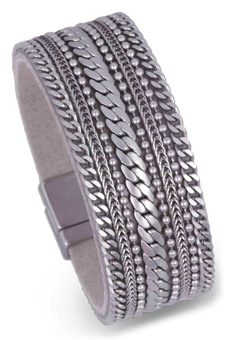Leather Chain Bracelet, Main, color, SILVER