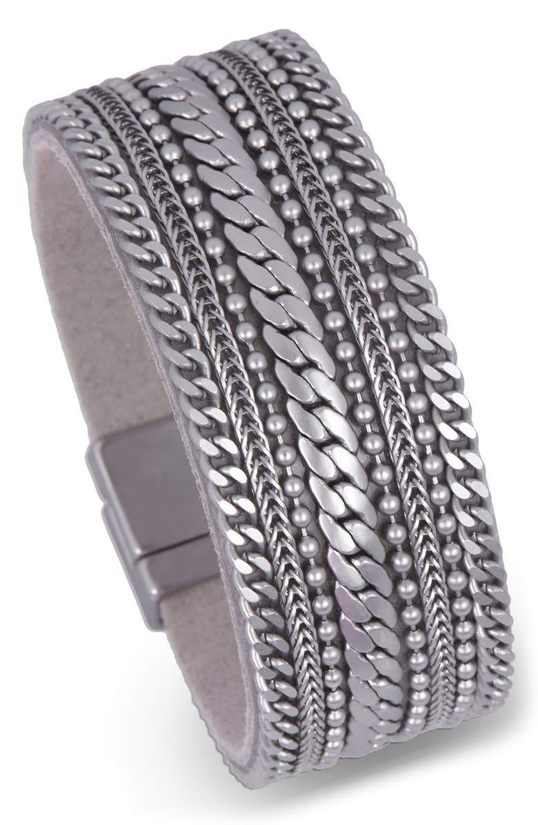 SAACHI Leather Chain Bracelet, Main, color, Silver