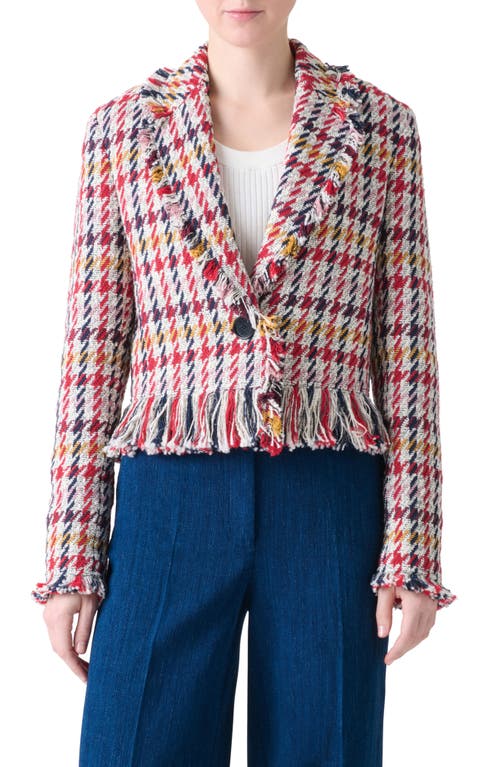 Akris Punto Cropped Checked Tweed Jacket With Maxi Fringe