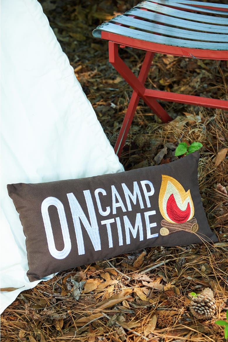 Campfire "On Camp Time" Embroidered Long Accent Pillow 10" x 20", Alternate, color, Grey