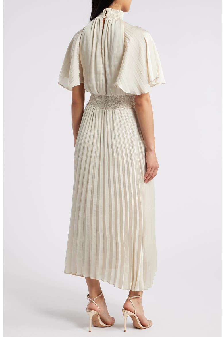 Flutter Sleeve Pleated Midi Dress, Alternate, color, CREAM