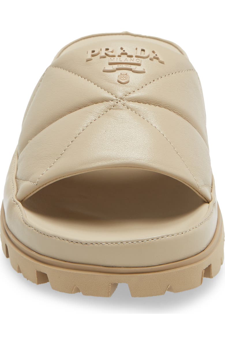 Prada Logo Matelassé Slide Sandal, Alternate, color,