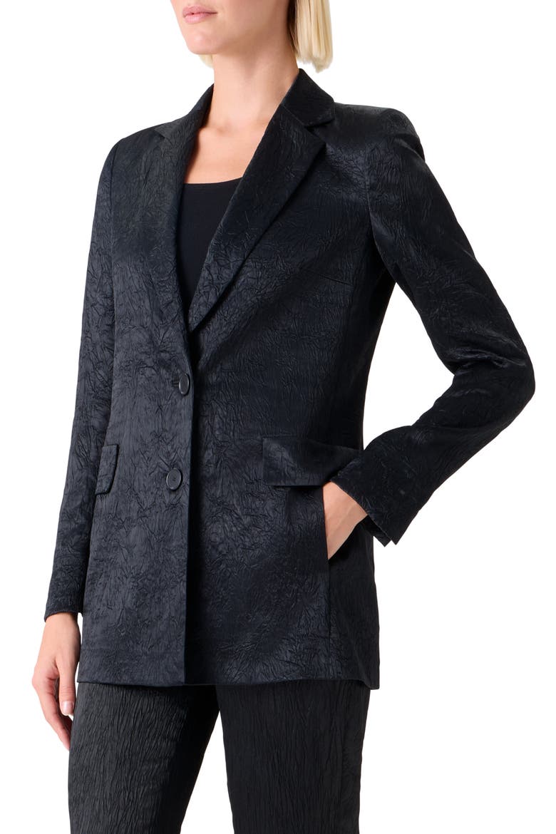 Relaxed Fit Crinkled Satin Jacket, Alternate, color, BLACK
