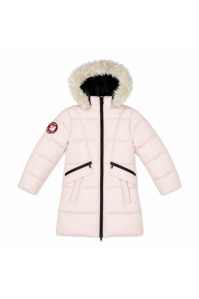 Girls' Faux Fur Hood Long Puffer Parka, Alternate, color, Blush