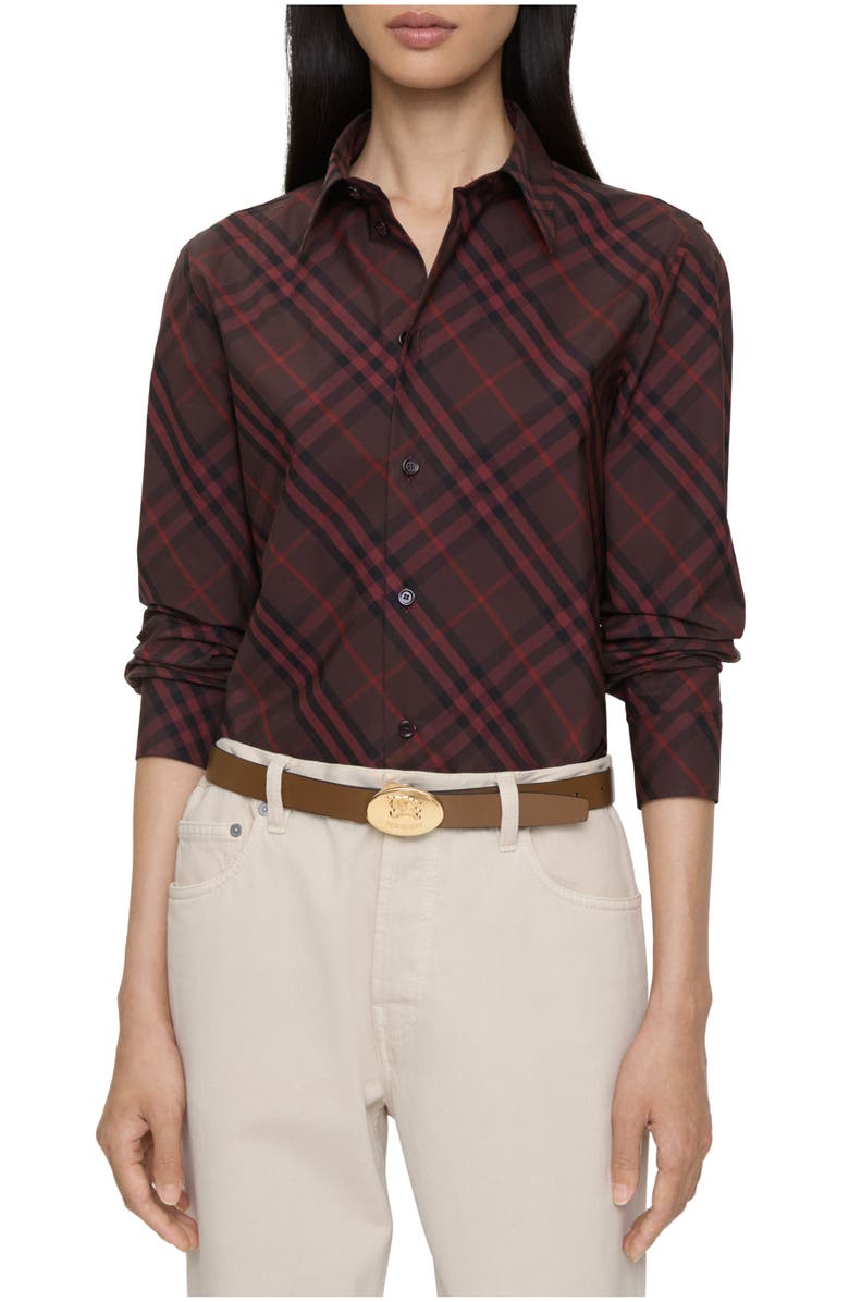 Burberry Slim Fit Check Cotton Shirt, Main, color, Wine Red