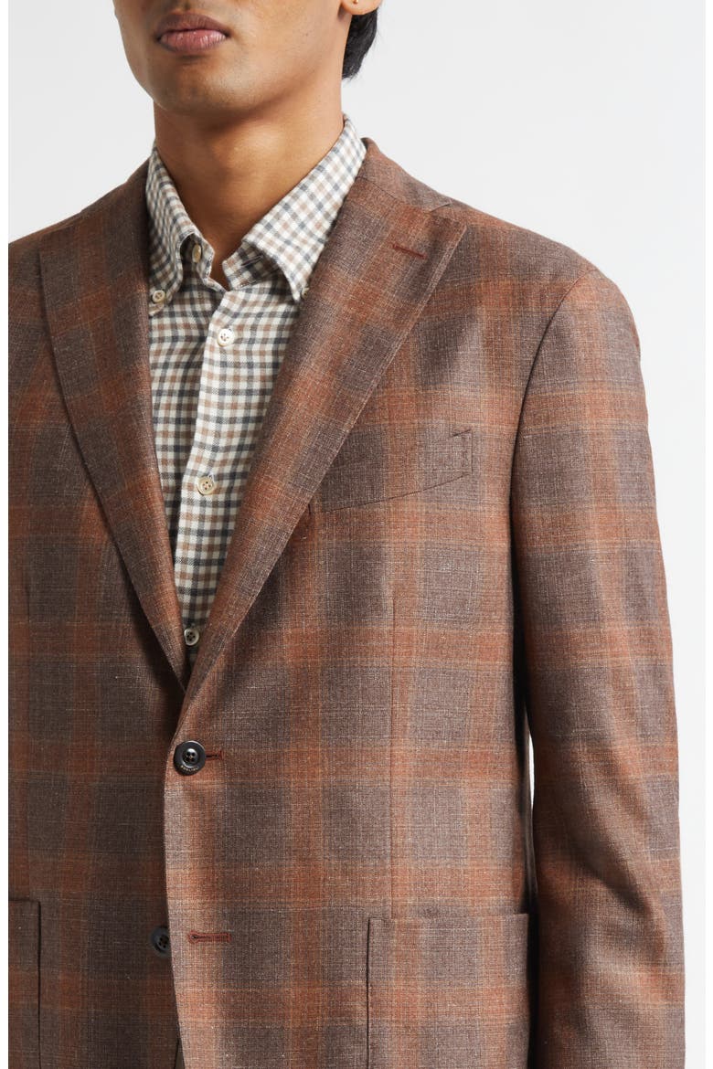 K-Jacket Brown & Red Check Wool Blend Sport Coat, Alternate, color, RUST