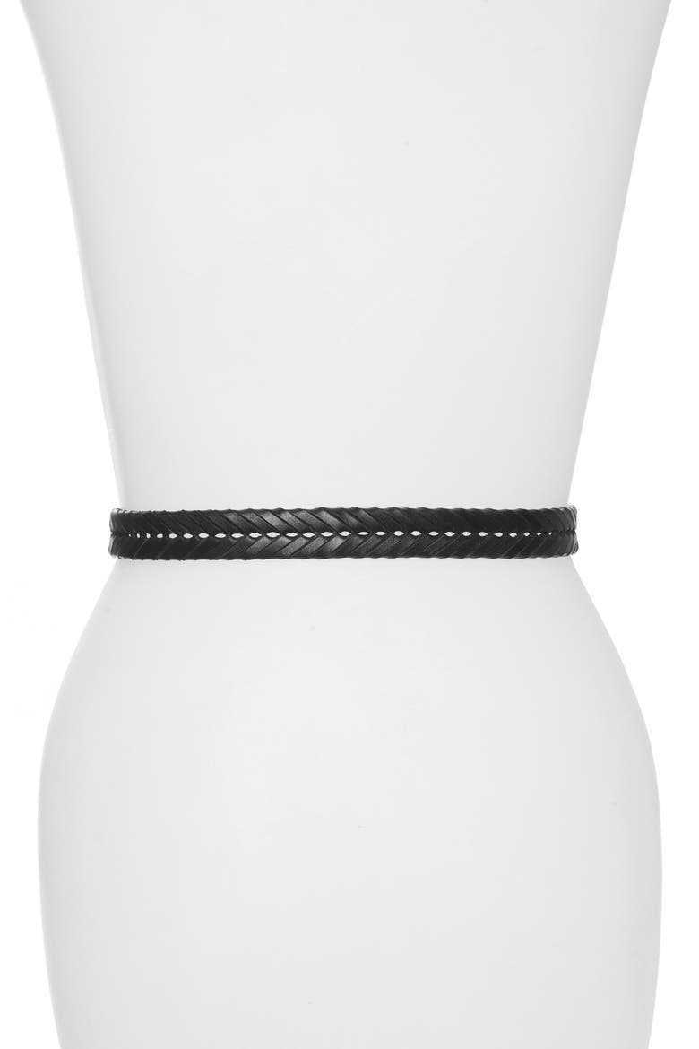Woven Leather Belt, Alternate, color, BLACK/ ANTIQUE NICKEL