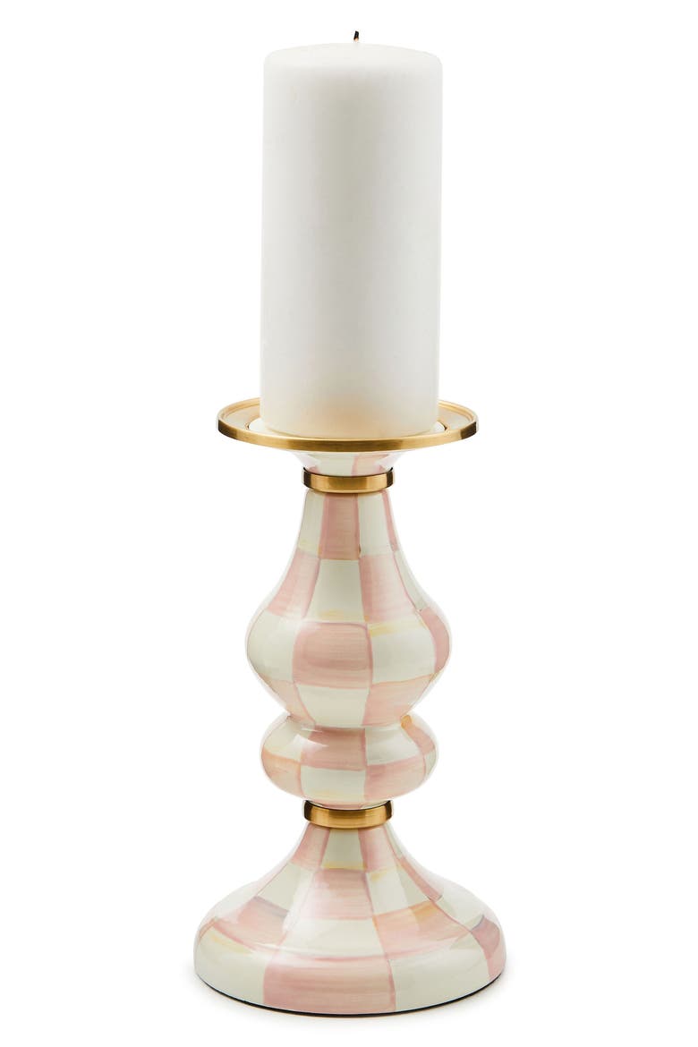 Rosy Check Medium Pillar Candleholder, Alternate, color, ROSY