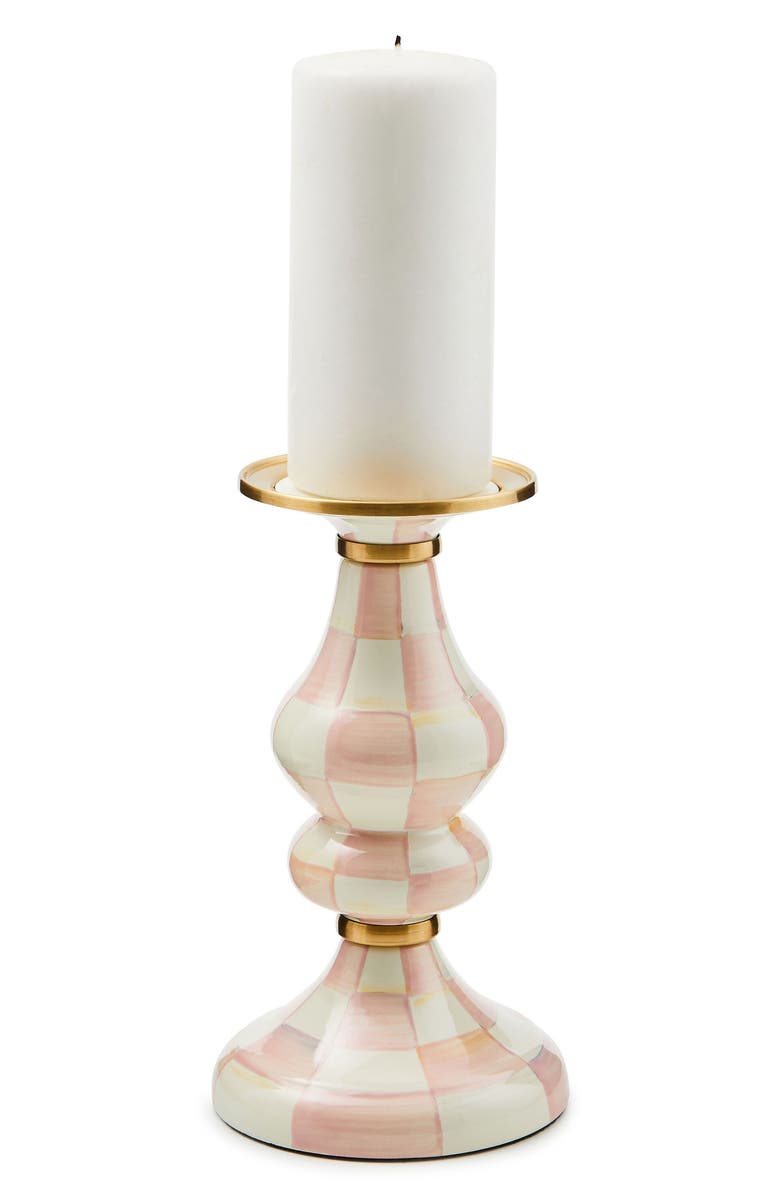 MACKENZIE CHILDS Rosy Check Medium Pillar Candleholder, Alternate, color, Rosy