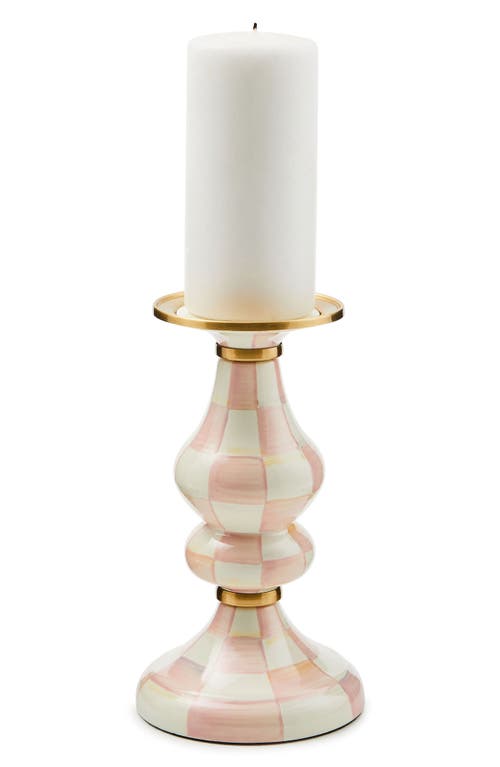 Mackenzie-childs Mackenzie Childs Rosy Check Medium Pillar Candleholder In Pink