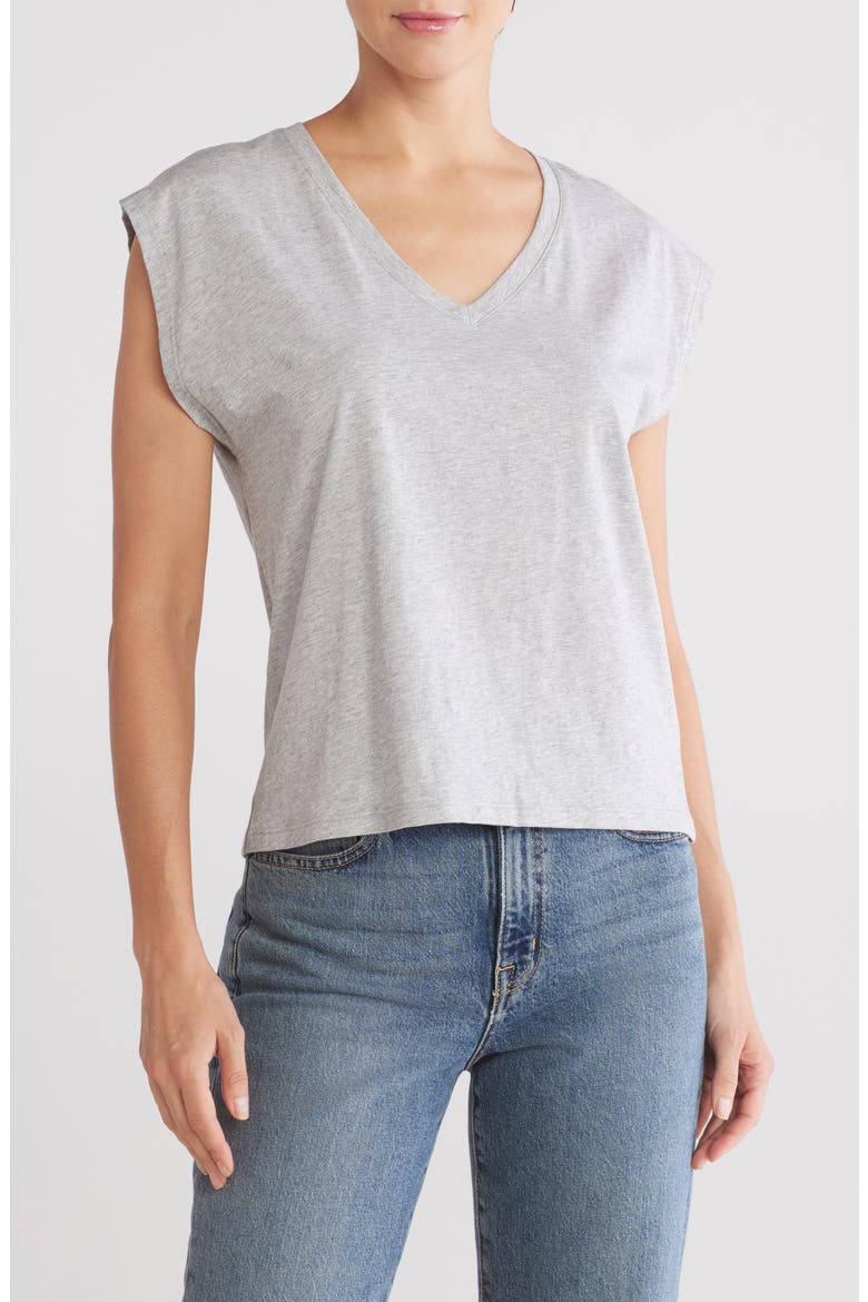 V-Neck Pima Cotton T-Shirt, Main, color, GREY HEATHER