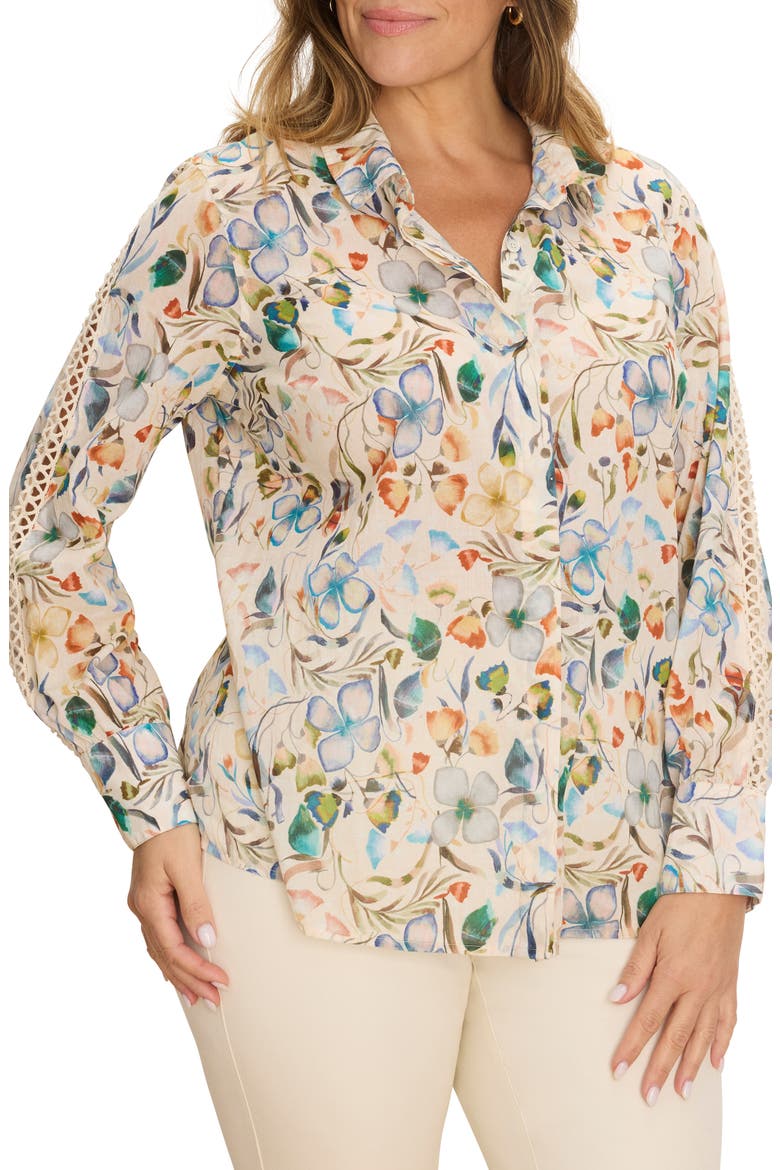 Pressed Flowers Woven Cotton Shirt, Main, color, NEUTRAL MULTI