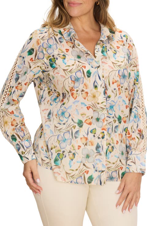 Pressed Flowers Woven Cotton Shirt (Plus)
