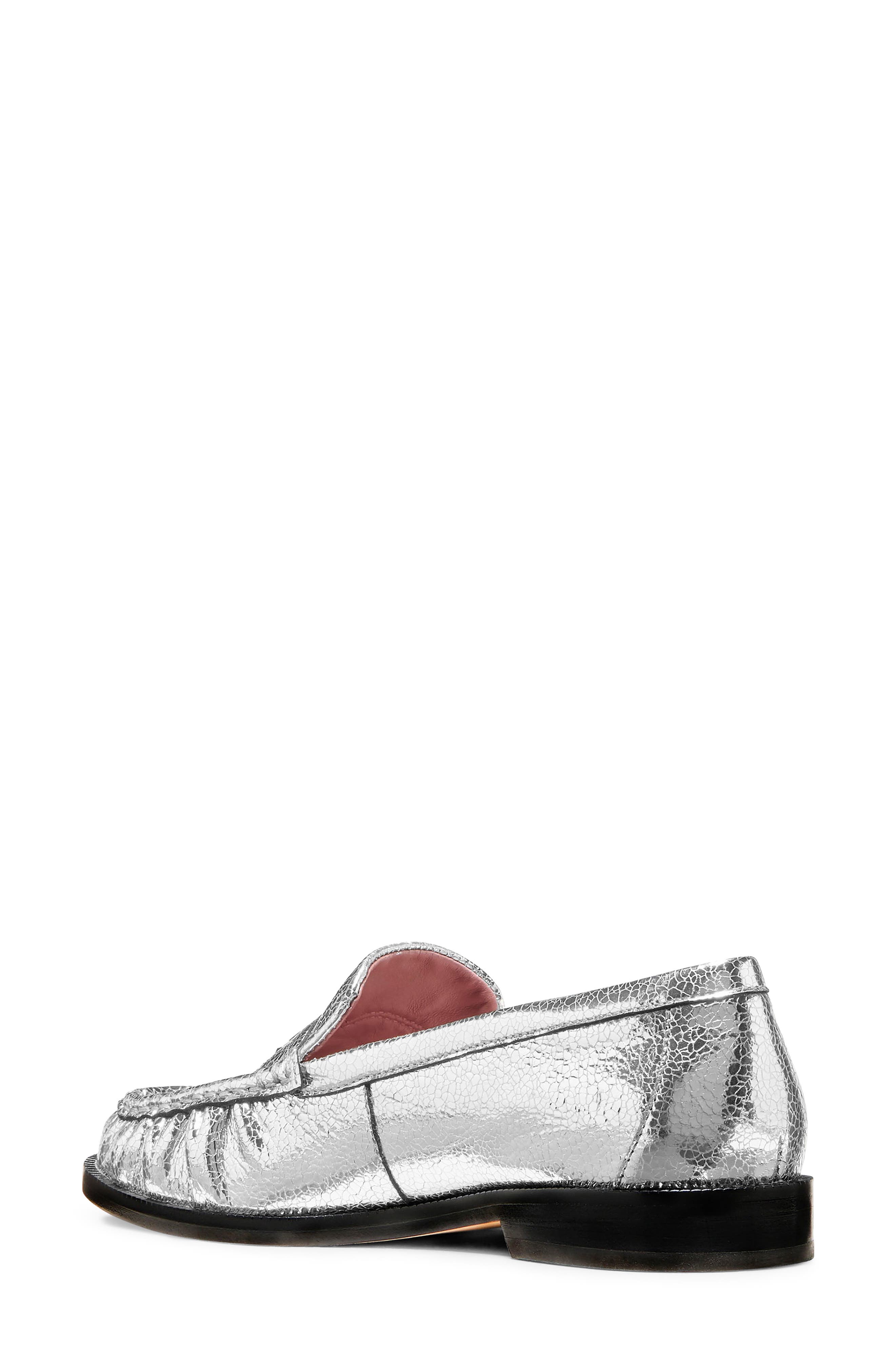 metallic leather penny loafer, Alternate, color, SILVER