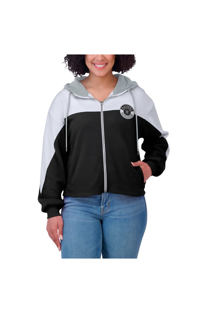 WEAR by Erin Andrews Women's WEAR by Erin Andrews Black Las Vegas Raiders Plus Size Color Block Full-Zip Hoodie, Alternate, color, Black