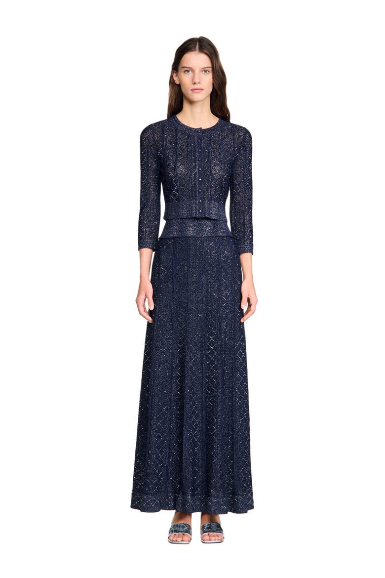 Strass knit cropped cardigan, Alternate, color, Navy blue