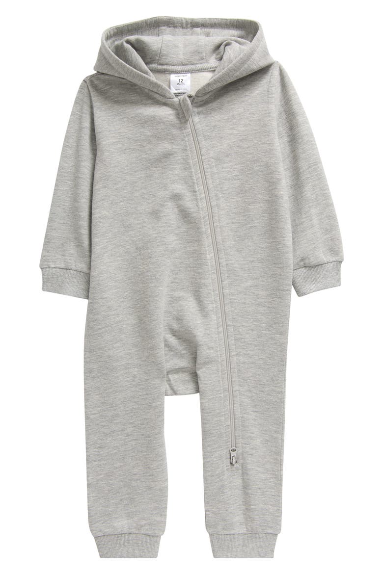 Hooded Fleece Romper, Main, color, GREY HEATHER