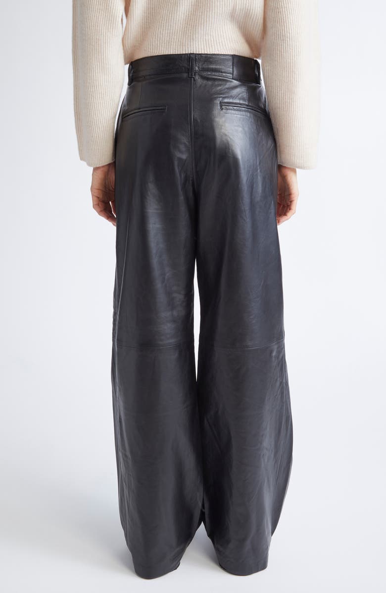R13 Pleated Wide Leg Leather Pants, Alternate, color, Black
