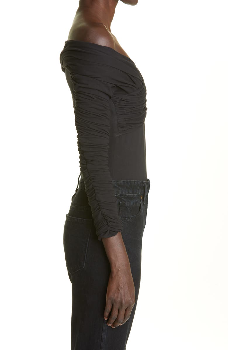 Khaite The Lili Draped Off the Shoulder Stretch Cotton Bodysuit, Alternate, color,