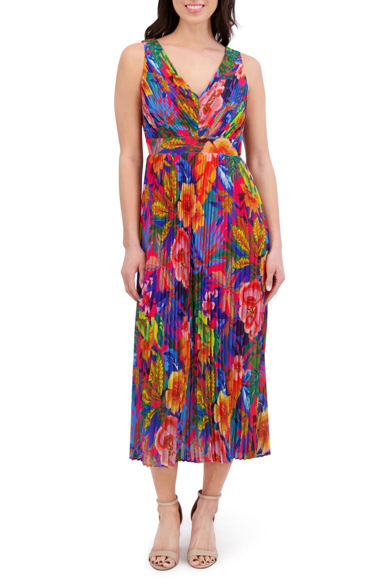 Printed Chiffon Midi Dress, Main, color, HOT PINK MULTI
