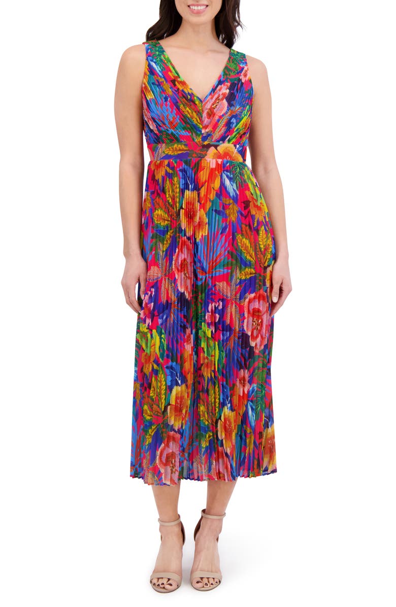 Siena Printed Chiffon Midi Dress, Main, color, Hot Pink Multi