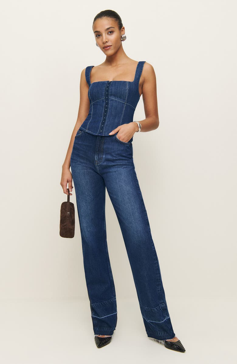 Reformation Tagliatelle Sleeveless Denim Shirt, Alternate, color, Ellis