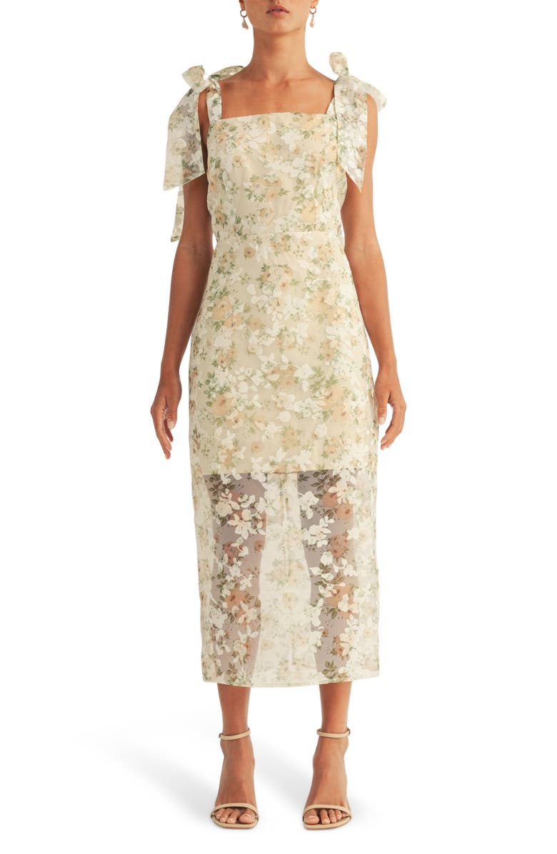 Arose Studio Carinne Floral Organza Midi Dress, Main, color, Sage Floral