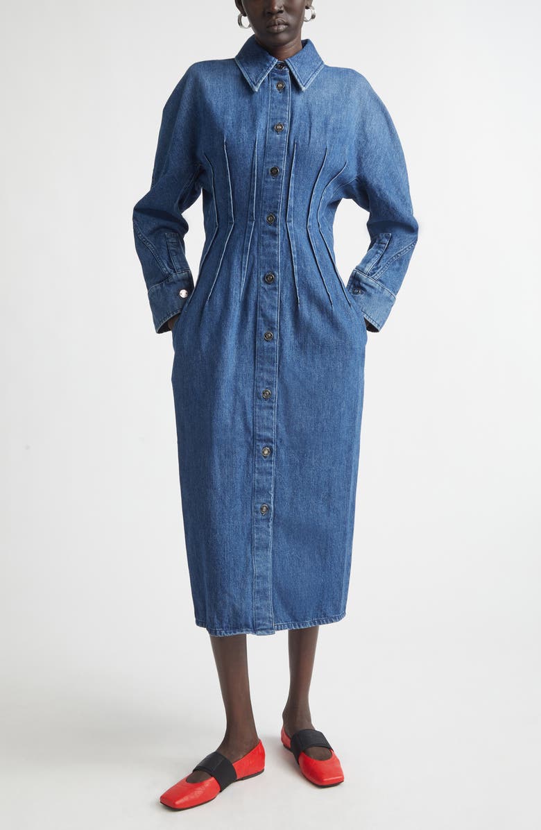 Givenchy Long Sleeve Denim Cocoon Dress, Main, color, Medium Blue