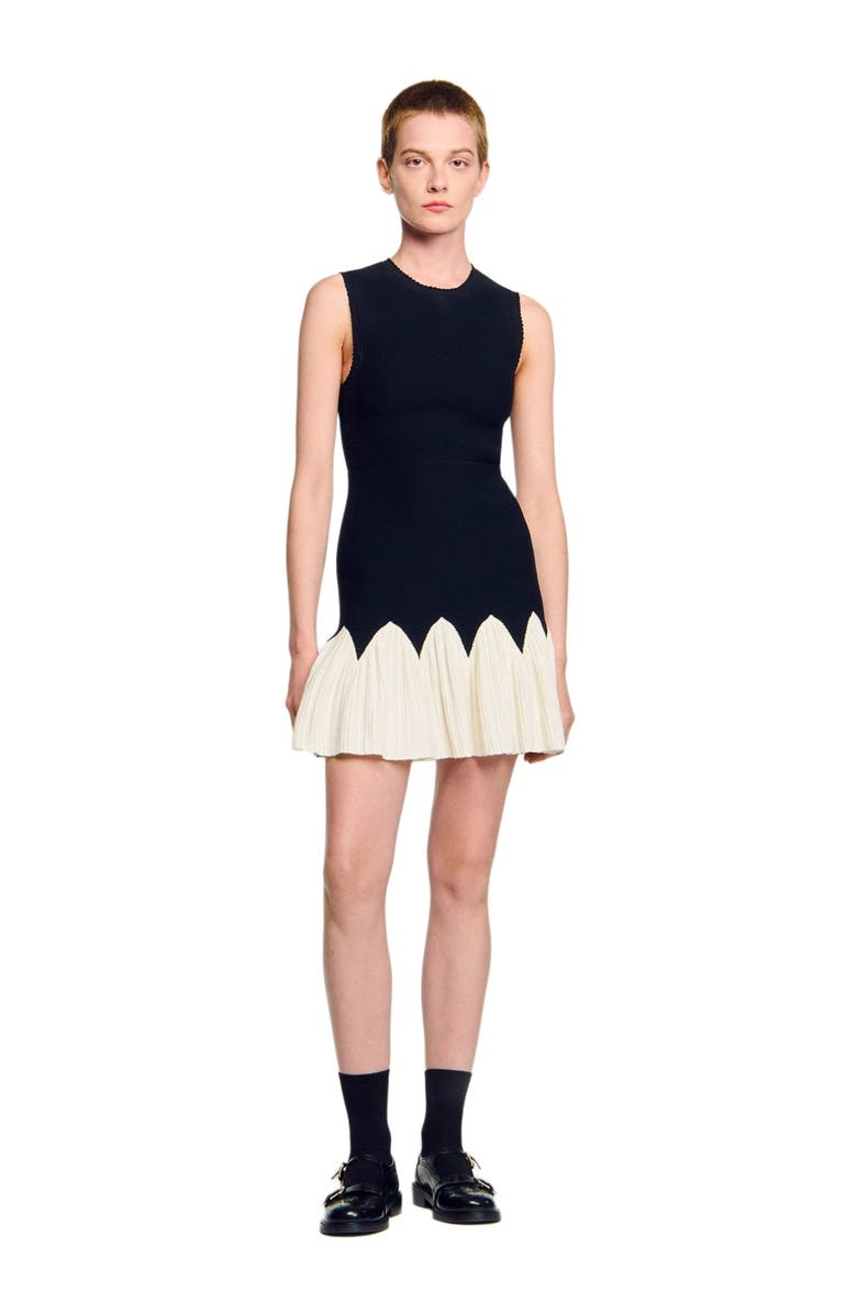 SANDRO Two-tone short knit dress, Alternate, color, Black / Ecru