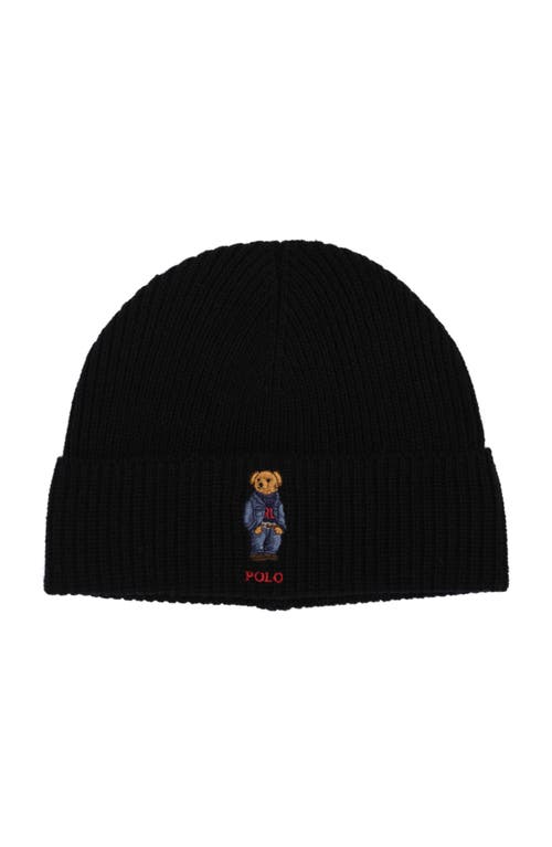 Polo Ralph Lauren Solid Denim Bear Beanie In Black