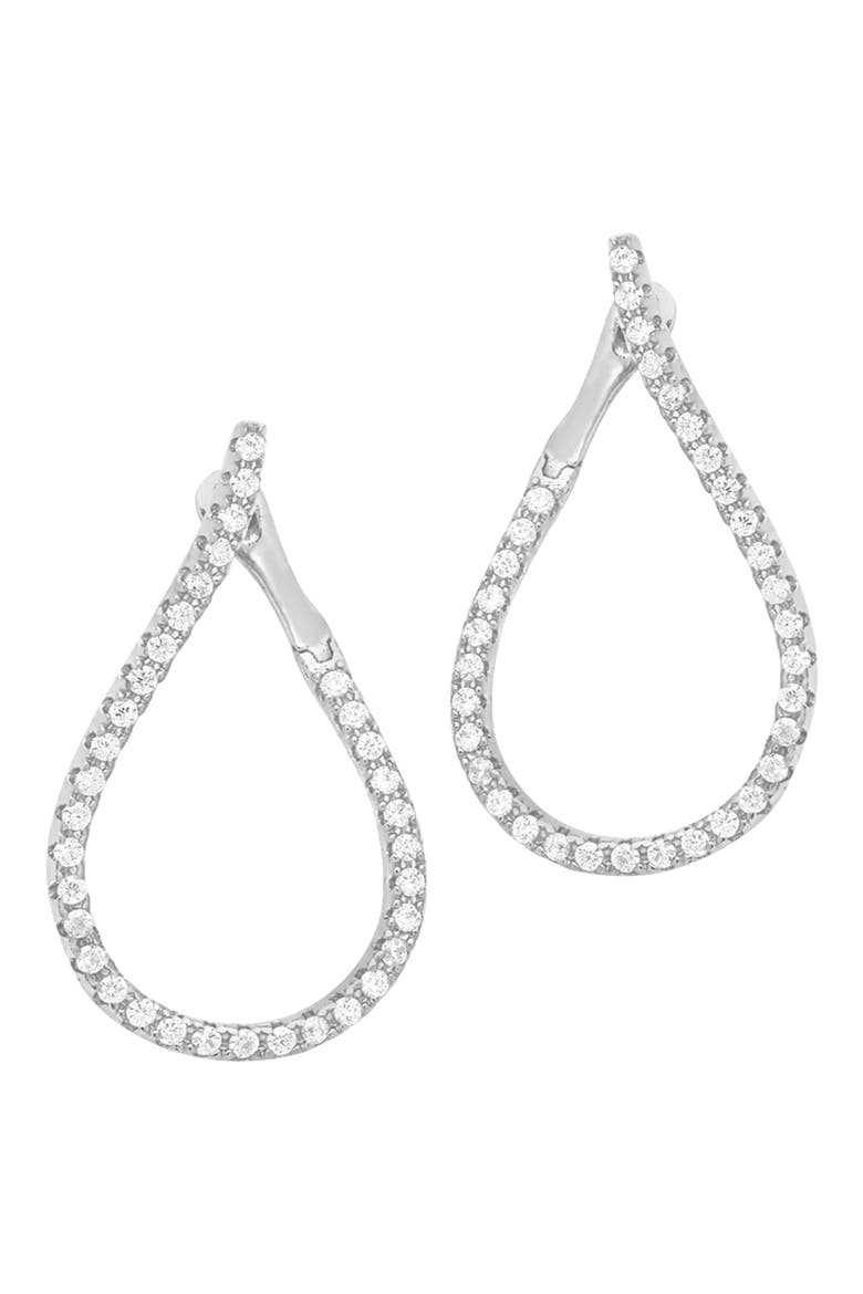 14K Rose Gold Plated Brass CZ Studded Drop Earrings, Alternate, color, SILVER