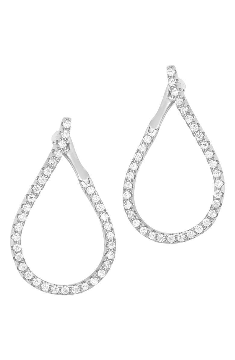 Sterling Forever 14K Rose Gold Plated Brass CZ Studded Drop Earrings, Alternate, color, Silver