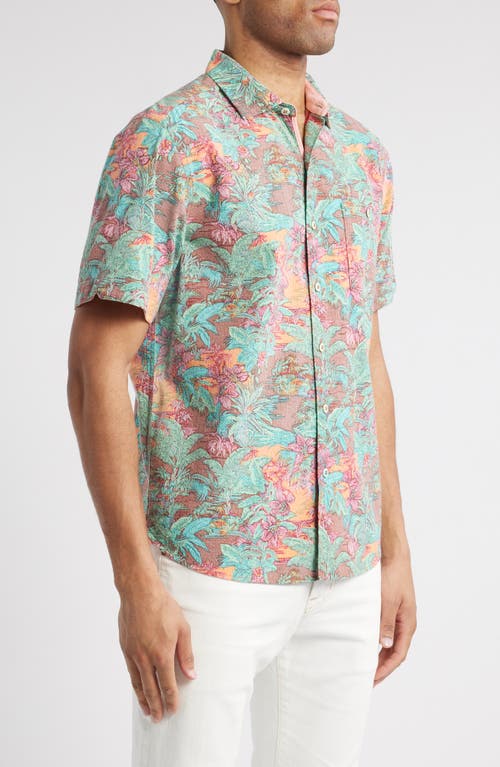 Tommy Bahama Nova Wave Retro Vibes Floral Short Sleeve Cotton Seersucker Button-up Shirt In Dark Terra Cotta