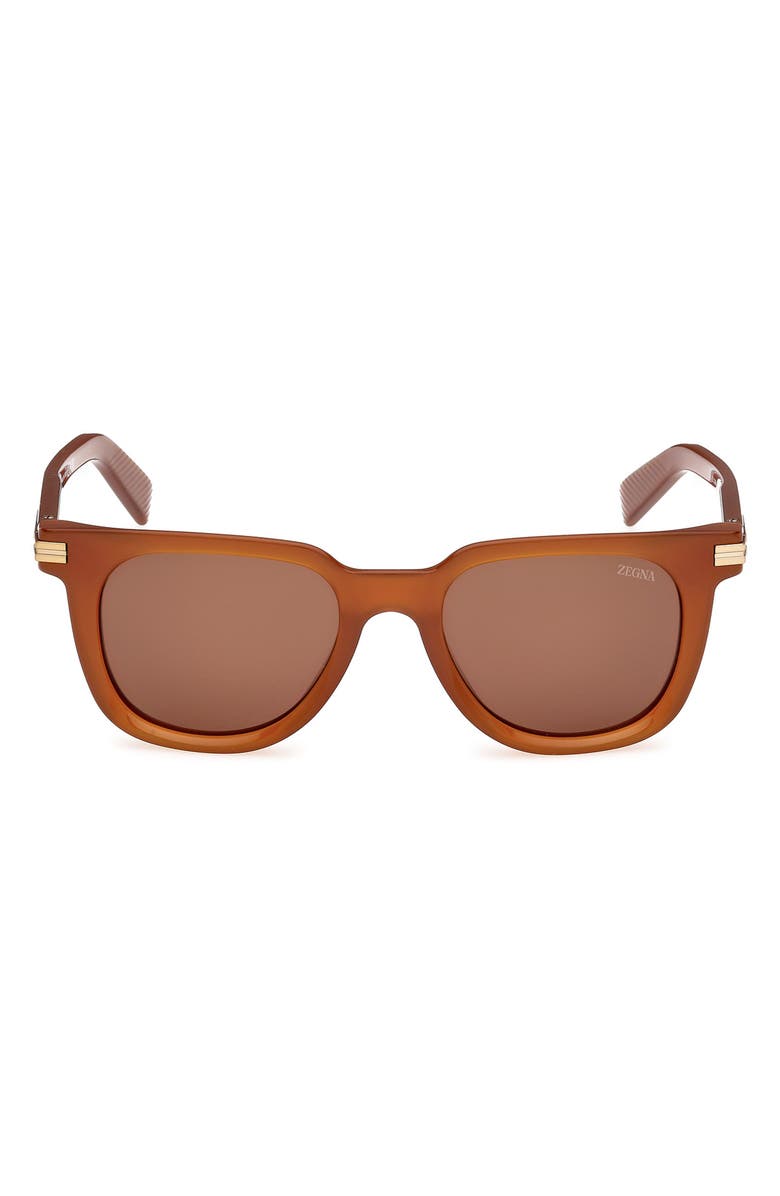 ZEGNA 50mm Geometric Sunglasses, Main, color, Milky Vicuna/ Brass / Brown