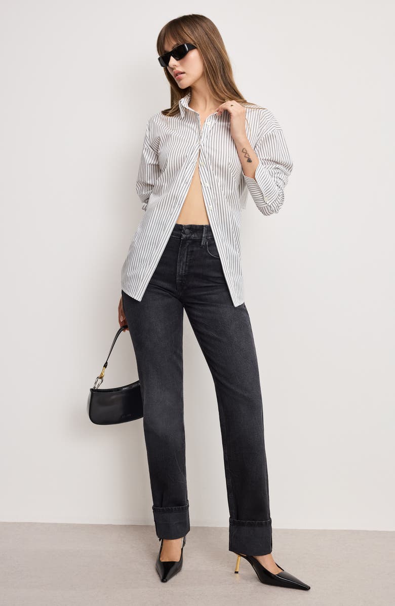 Good American Stripe Stretch Cotton Poplin Button-Up Shirt, Alternate, color, Bcw Pinstripe001