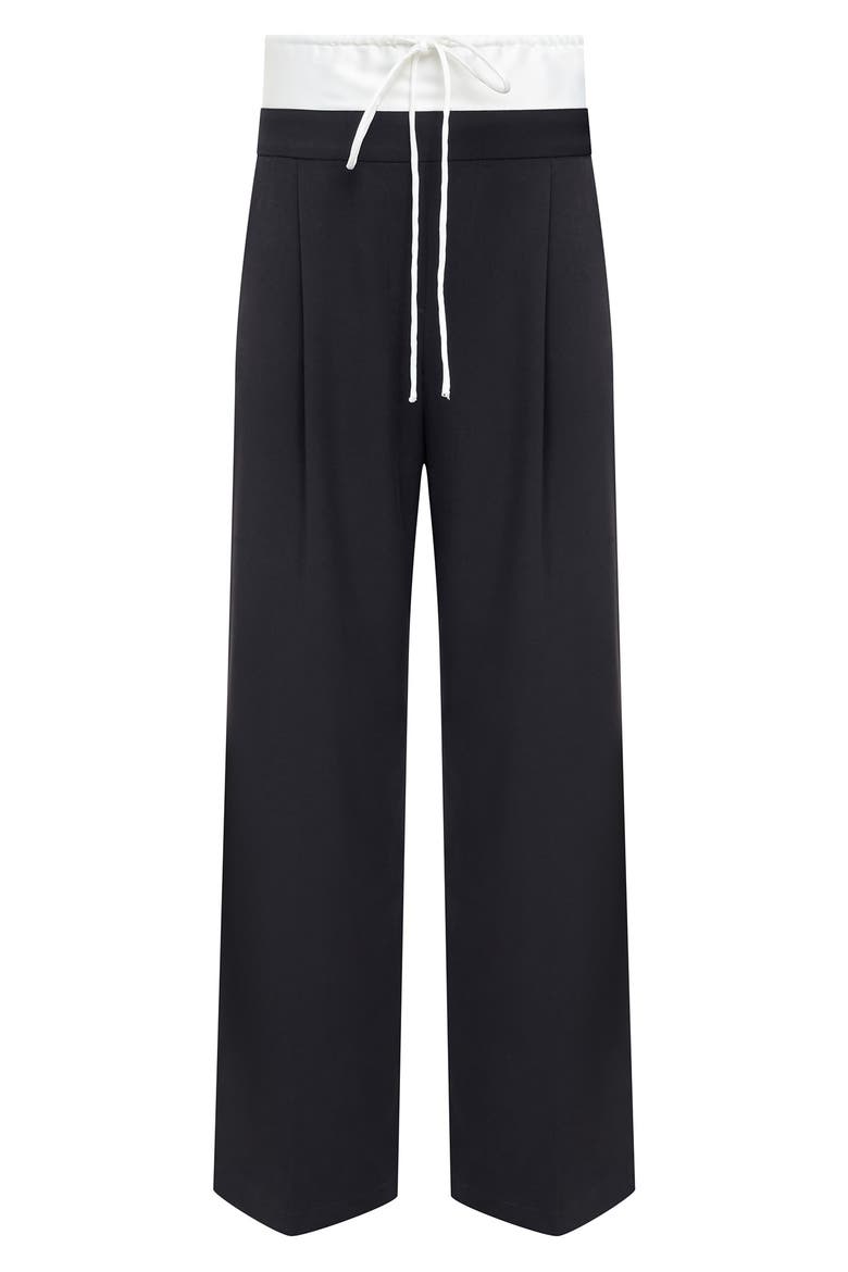 Frankie Pleated Tie Waist Pants, Alternate, color, ONYX