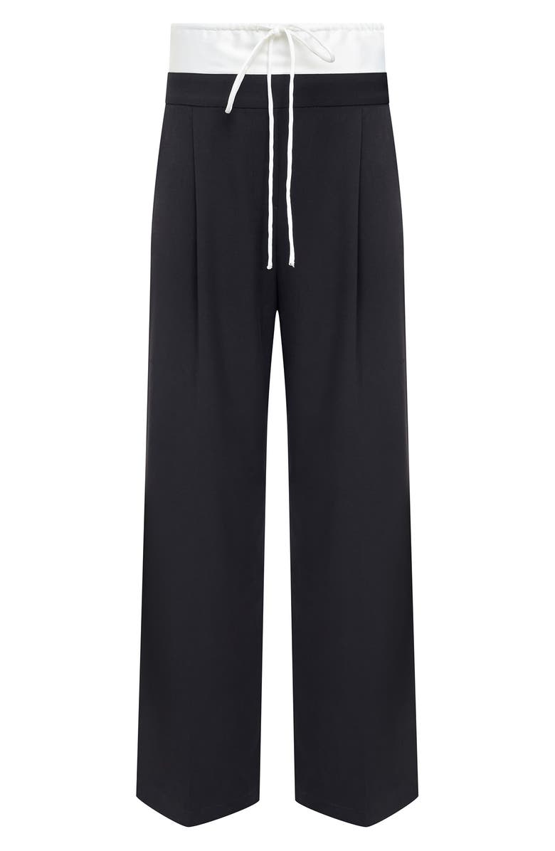 LIONESS Frankie Pleated Tie Waist Pants, Alternate, color, Onyx