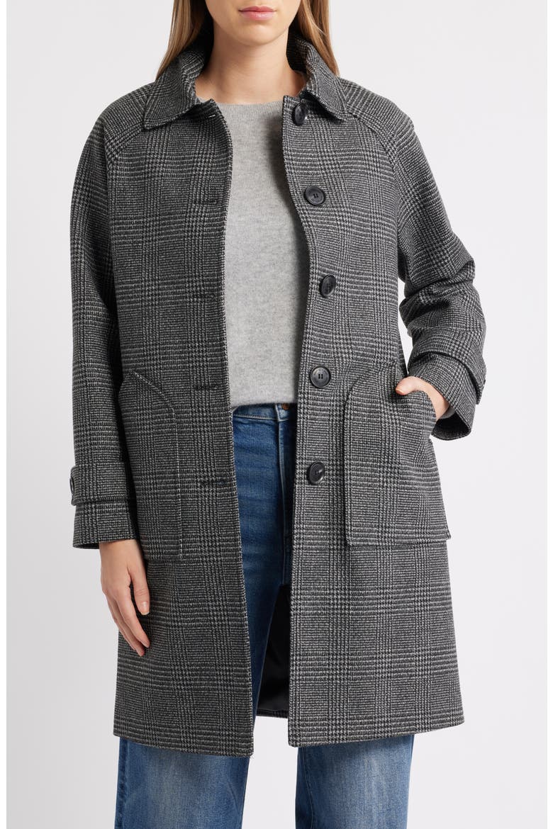 Plaid Slim Balmacaan Coat, Main, color, CHARCOAL