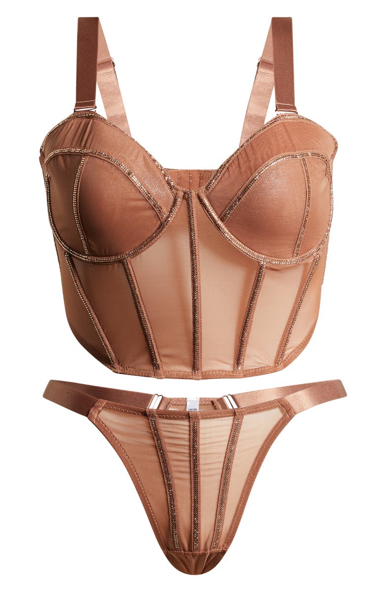Coquette Bustier & Thong Set, Alternate, color, Bronze